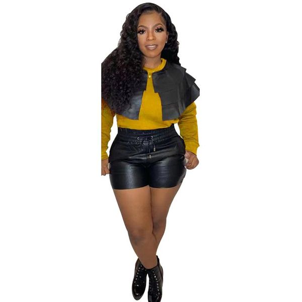 

women's tracksuits women autumn 2 piece set solid color cape o-neck +elastic waist shorts casual lady fashion daily streetwear clothing, Gray