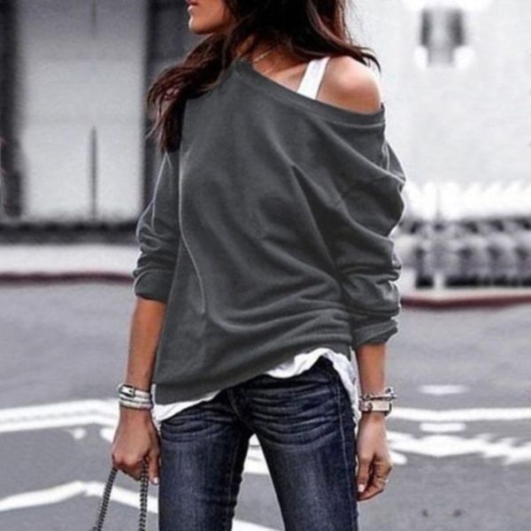 

women's blouses & shirts 2021 blouse off shoulder women long sleeve for female casual solid fashion color tees, White