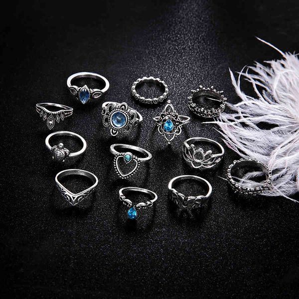 

ensemble de bijoux incrustÃ©s de diamants sculptÃ©s couronne ciel Ã©toilÃ© 13 piÃ¨ces bague femme, Golden;silver