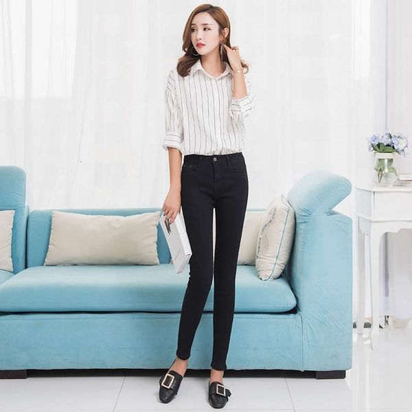 

women's jeans four seasons korean trousers elastic slim waist small foot pencil for women 2djr, Blue