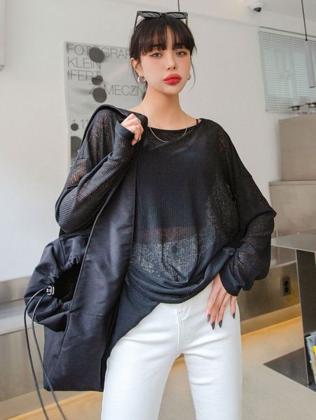 

dazy drop shoulder rib knit two way wear without cami i5iq#, White