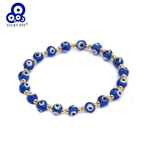 

charm bracelets lucky eye blue turkish evil bead bracelet adjustable gold color beads for women female men fashion jewelry be304, Golden;silver
