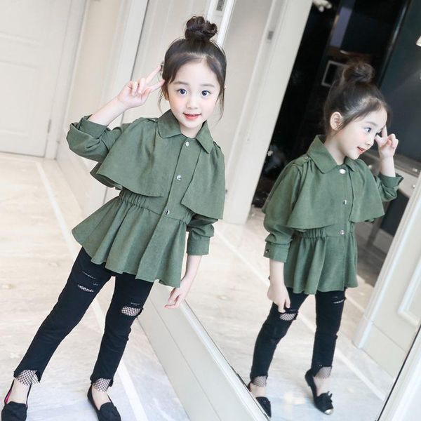 

women's trench coats girls' coat spring and autumn 2021 children's wear, Tan;black