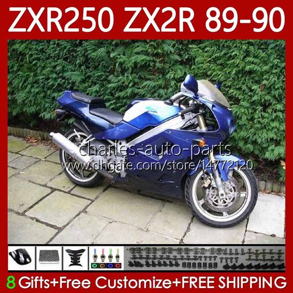 Kit de carroçaria completa para Kawasaki Ninja ZX 2R 2 R R250 ZXR 250 ZX2R ZXR250 1989 1990 Body 84No.102 ZX-2R ZXR-250 Azul Branco 89-98 ZX-R250 ZX2 R 89 90 Fairing da Motocicleta