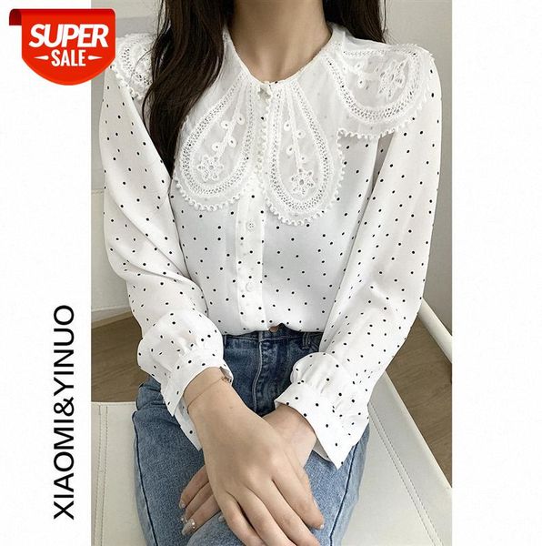 

[ou fan] 7862 doll collar design shirt female polka dot western style small #9i13, Black;gray