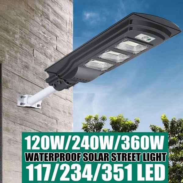 

120w/240w/360w augienb solar wall street light wireless waterproof lights pir motion sensor with remote control for parking lot garage patio