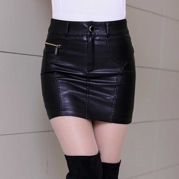 

women pu leather skirt high waist slim s vintage bodycon clubwear 210601, Black