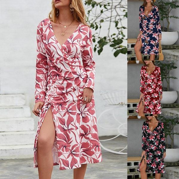 

dress femme robe vestidos de mujer casual women's fashion bohemian beach broken flowers print halter dresses for women 2021, Black;gray