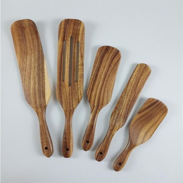 

teak spoon wooden set kitchen utensils leakage spatula