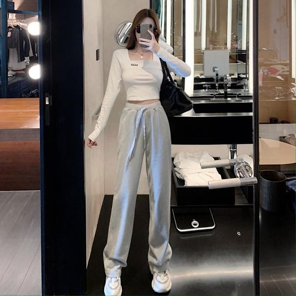 

sweatpants women clothes streetwear 2021 fashion korean style wide leg baggy black high waisted vintage straight pants women's & capris, Black;white