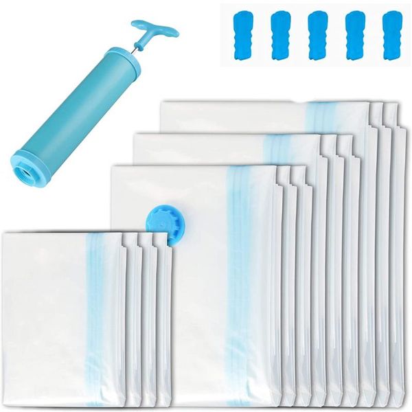 

storage bags 13pcs vacuum space save durable reusable foldable clothes pillows bedding seal bag compressed organizer hand pump