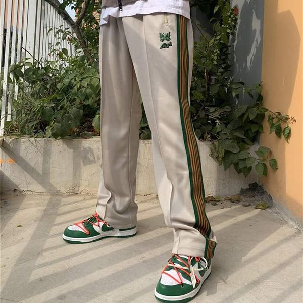 

men's pants apricot needles awge trousers classic stripe four seasons all-match men women casual loose breathable, Black