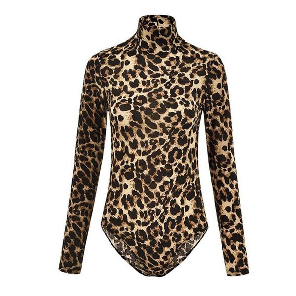

women's jumpsuits & rompers women leopard print turtleneck long sleeve skinny bodysuit jumpsuit romper, Black;white