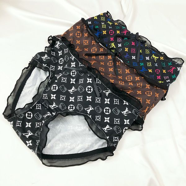 

jia's new 3-piece set of 3-piece cotton large version small box printing women's underwear, Black;pink