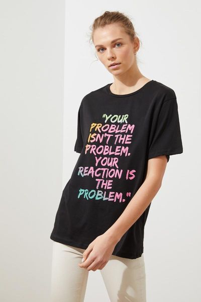 

trendyol printed boyfriend knitted t-shirt twoss21ts1168 women's, White
