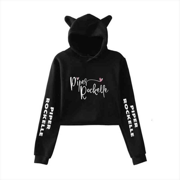 

piper rockelle merch women cat ear sweatshirt casual streetwear harajuku piper rockelle cool print hoodies, Black