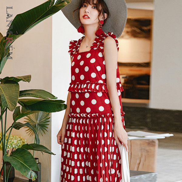 

red dress pleated loose summer sleeveless square collar sweet korean style dresses for female fashion 2a1255 210507, Black;gray