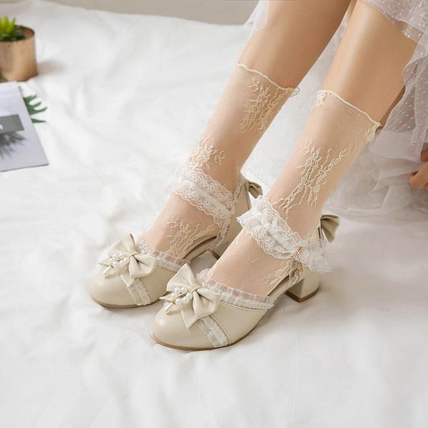 Sandálias femininas 2021 Doce Bow versão coreana do japonês com sacos de lolita e sapatos de casamento de festa princesa