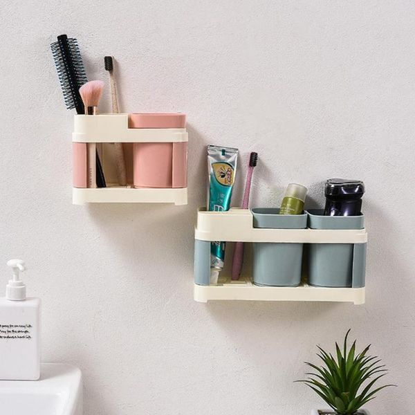 

bathroom storage & organization toothbrush holder double brush cup set self adhesive rack