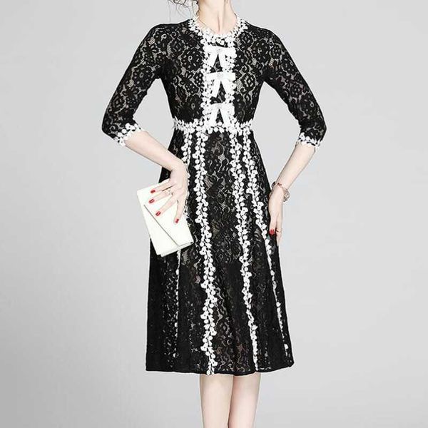 

zawfl women design embroidery dress splice sweet mesh half sleeve a-line dresses summer fashion streetwear lace sundress 210525, Black;gray