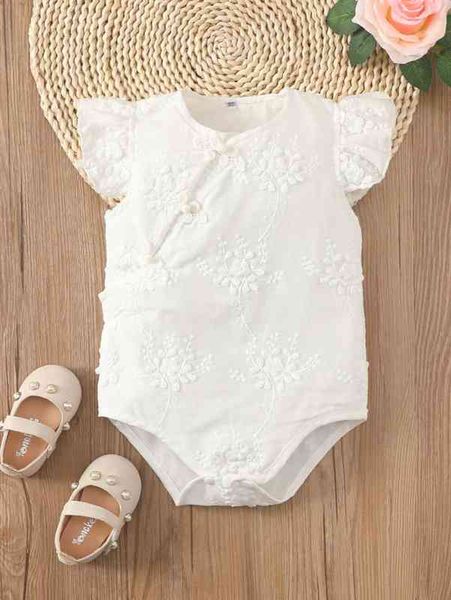 

baby floral embroidered flutter sleeve bodysuit she, Blue