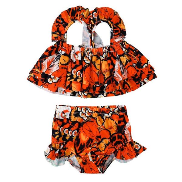 

girl's european and american summer fashion print leopard halter strap swimsuit two-piece 1-5years one-pieces, Black