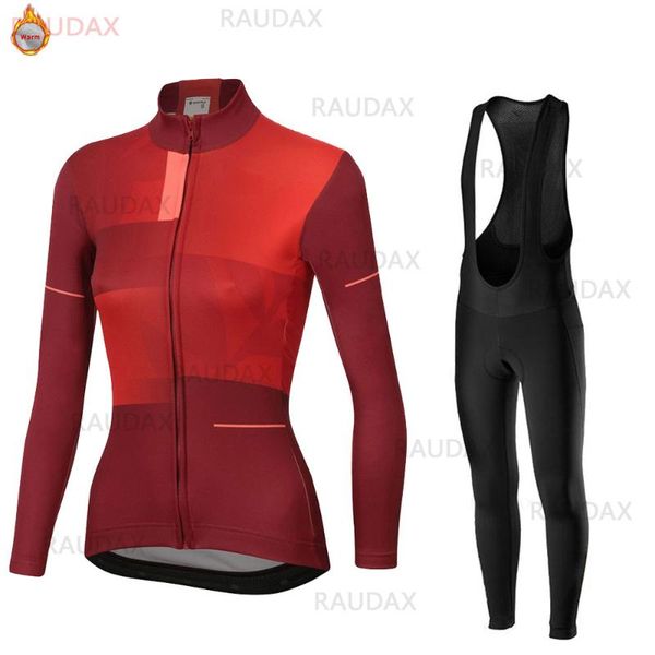

racing sets 2021 winter fleece mujer cycling jersey set women's mountian bicycle clothes wear ropa ciclismo bike clothing, Black;blue