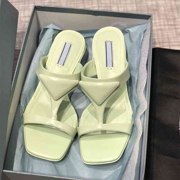 

luxury brand slippers women outdoor wear leather triangle p 2021 summer new stiletto sandals, Black