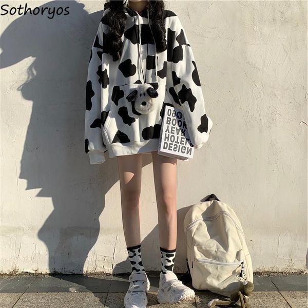 

with hat hoodies women cow autumn womens leisure trendy loose sweatshirt students harajuku street wear stylish preppy ins bf women's &, Black