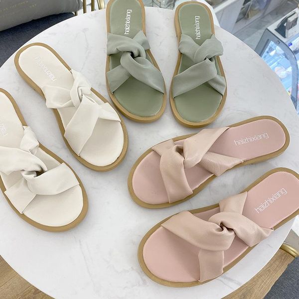 

summer women shoes cross sandal fashion korean one word wear slippers casual flat bottomed versatile, Black