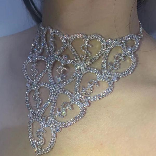

chokers luxury crystal heart dollar sign large collar bib necklace statement wedding jewelry for women bling rhinestone choker, Golden;silver