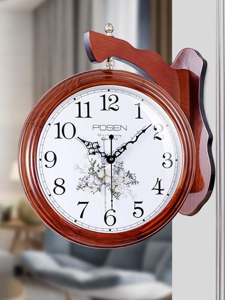 

wall clocks simple digital clock modern design creative chinese wood silent living room double sided reloj pared home decor