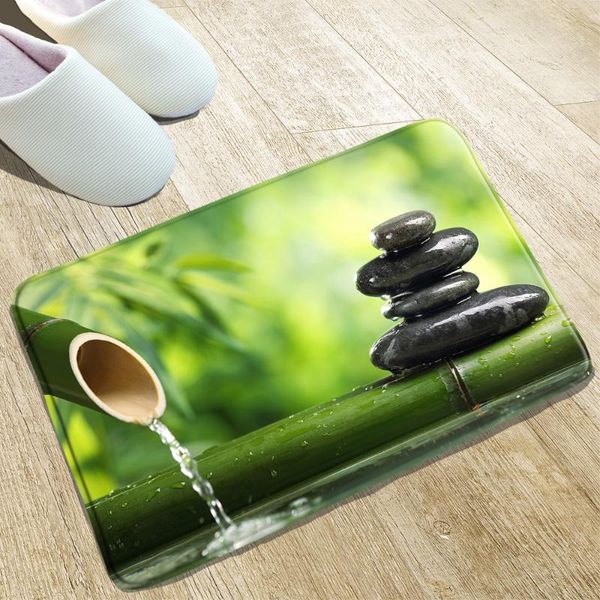 

bath mats plant bathroom green bamboo zen stone natural scenery door kitchen non-slip rugs home decoration products flannel washable