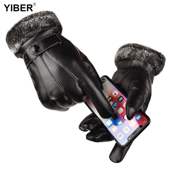 

leather winter warm gloves touchscreen driving motorcycle snowboard outdoor sport cycling guantes de invierno 211124, Blue;gray