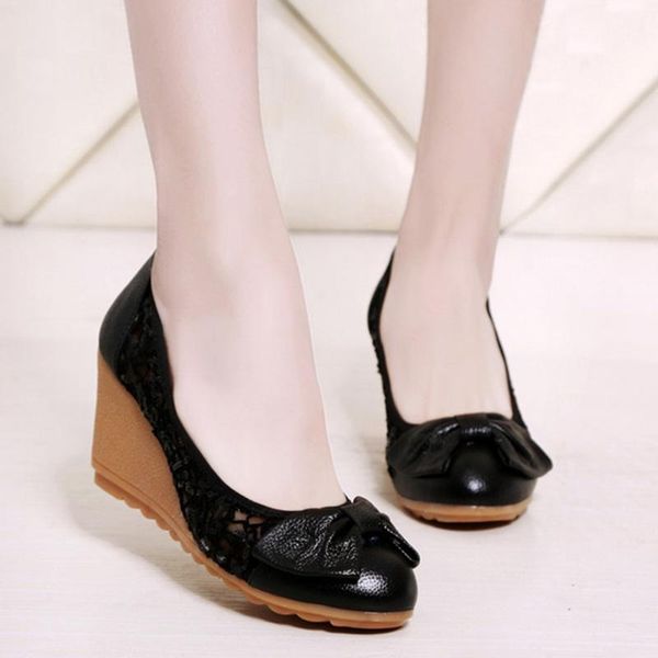 

dress shoes genuine leather high heels women wedge casual woman summer elegant ladies wedges soft female sandalias yx1553, Black