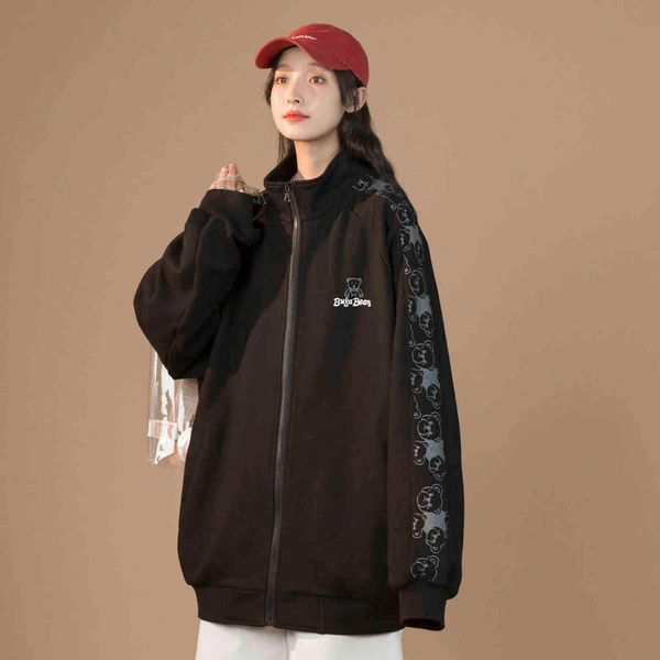 

2021 autumn stand collar cartoon jacket z a325-jk6117-p75, Black;brown