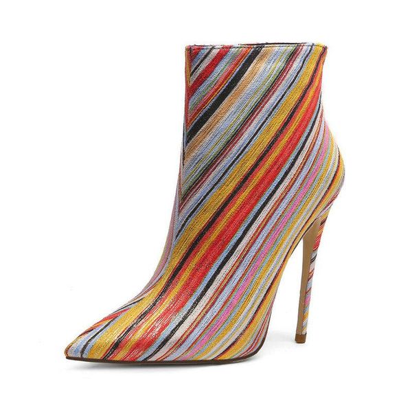 

boots fashion zipper multicolor ankle women thin high heel short ladies pointed toe autumn winter shoes size34-45, Black