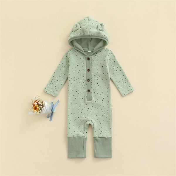

jumpsuits infant cute hooded romper pea green dots printed pattern long sleeve button-down jumpsuit for baby boys girls 0-18 months, Blue