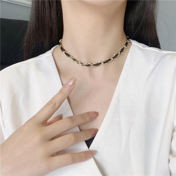 

chains alloy leather choker chunky flat wide chain on the neck hip hop goth necklaces for women jewelry, Silver