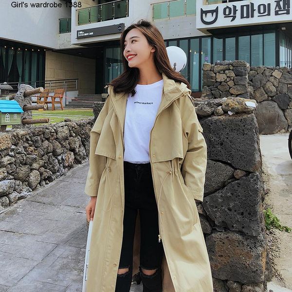 

women's jackets windbreaker long style over the knee 2021 spring and autumn leisure korean fashion coat, Black;brown