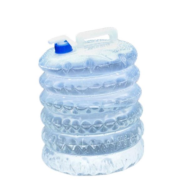 

outdoor bags package mail 5l 10l 15l bucket plastic collapsible water bag with tap pe camping utensils