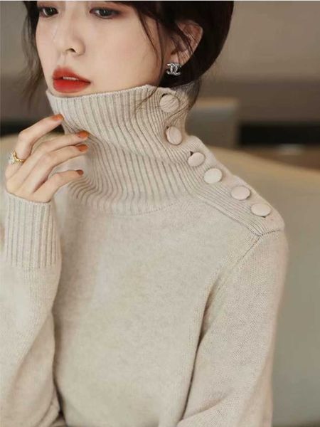 

high neck dr's autumn winter button dign sense of wearing outside and inside with loose over knee knitting soft wind, Black;gray