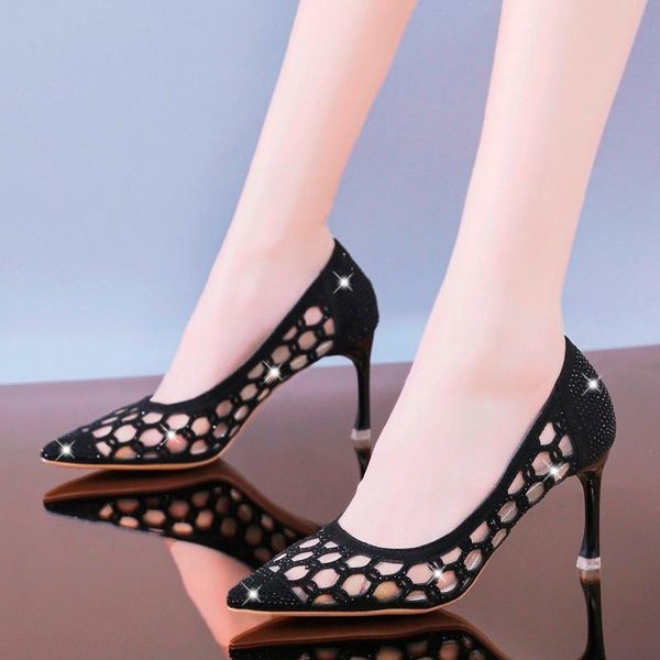 

dress shoes women pumps fashion high heels stiletto party woman ladies point toe mesh cut out summer gold black