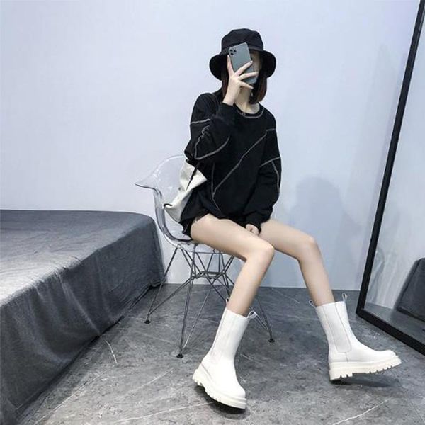 

boots 2021 autumn explosion low heel short tube women's ankle shoes flat shoe ladies mid calf woman white loafers, Black