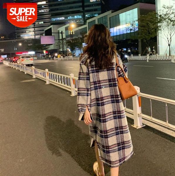 

women's tweed plaid coat korean mid-length woolen with wool #6e2v, Black