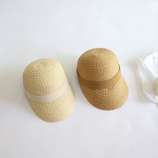 

children personality summer bow baby hat new straw boy girl solid fashion beach sun outdoor peaked cap 2-4y 4-8y 210413, Yellow