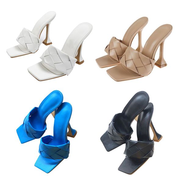 

super high heels woman woven pu vamp sandals solid color square open toe wine glass high-heeled shoes slippers lady sandals, Black