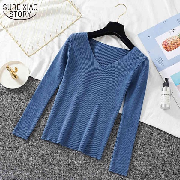 

autumn korean chic slim-fit v-neck bottoming shirt retro long sleeve sweaters woman all-match knitted pullover women 10384 210508, White;black