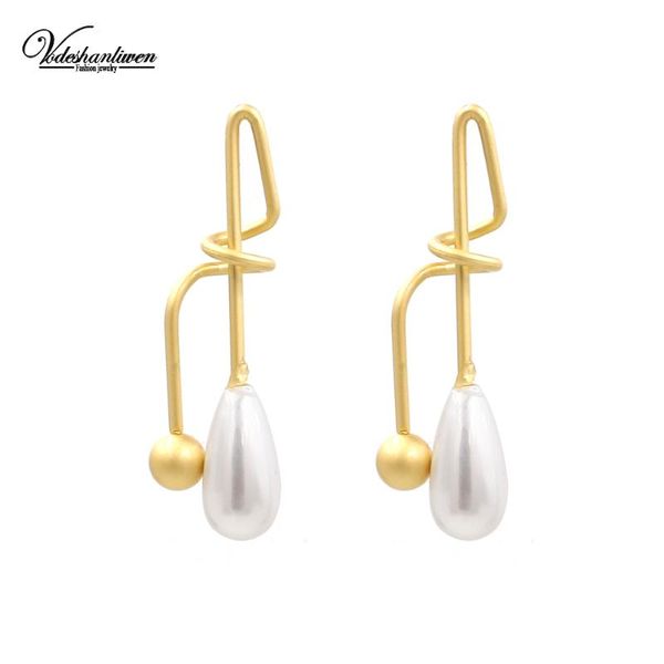 

stud vodeshanliwen fashion gold metal big earrings for women bohemian statement simulated pearl charm jewelry, Golden;silver