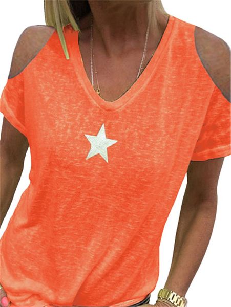 

women's t-shirt 5xl women off shoulder summer casual hollow out short sleeve v-neck ladies streetloose plus-size orange tshirt, White